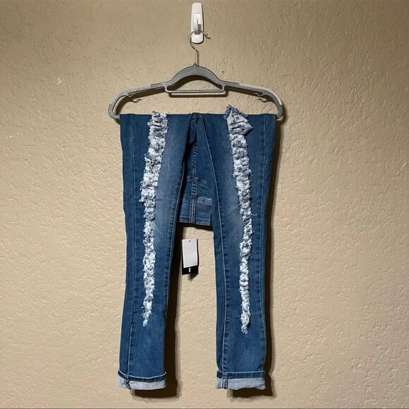 NWT Fashion Nova High Waisted Demi Skinny Jeans Sz 7 - color blue - Picture 9 of 12